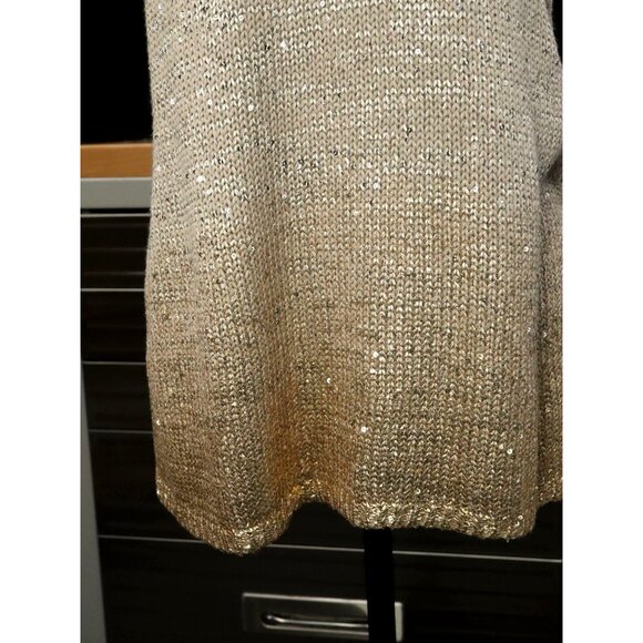 Chico's Beige and Gold Ombre Sequin Sweater Cardigan Sz 3 and Sweater Tank Sz 2 - Picture 6 of 7